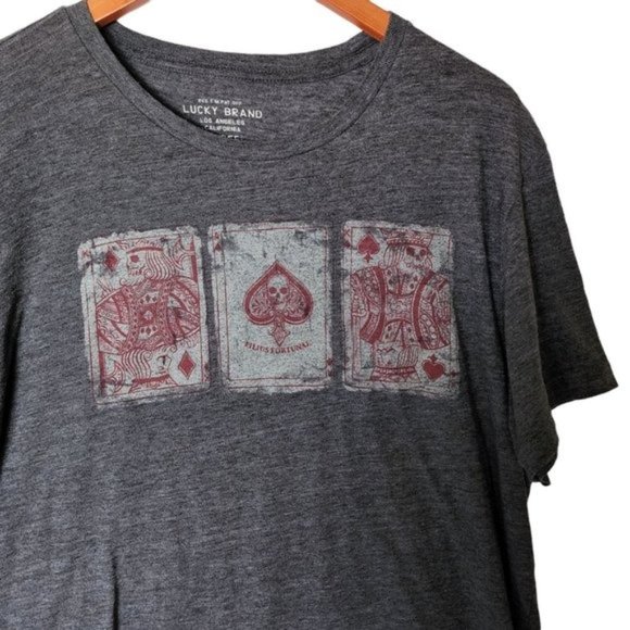 Lucky Brand Burnout Poker Cards‎ Tee Graphic T Shirt L Large Gray - Picture 7 of 10